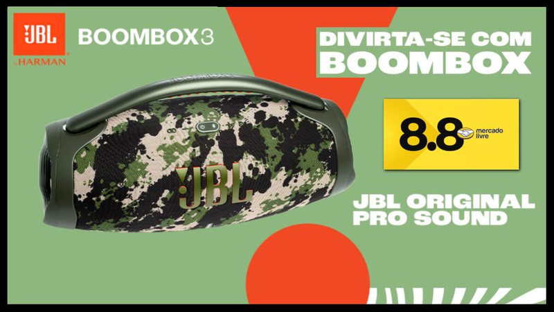 Ofertas 8.8 Mercado Livre: desconto de 40% na caixa Boombox 3 da JBL