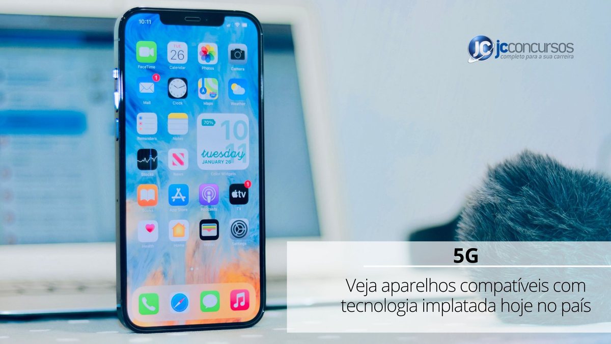 Imagem meramente ilustrativa, um celular da marca Apple - Canva - 5G aparelhos compatíveis com a nova tecnologia