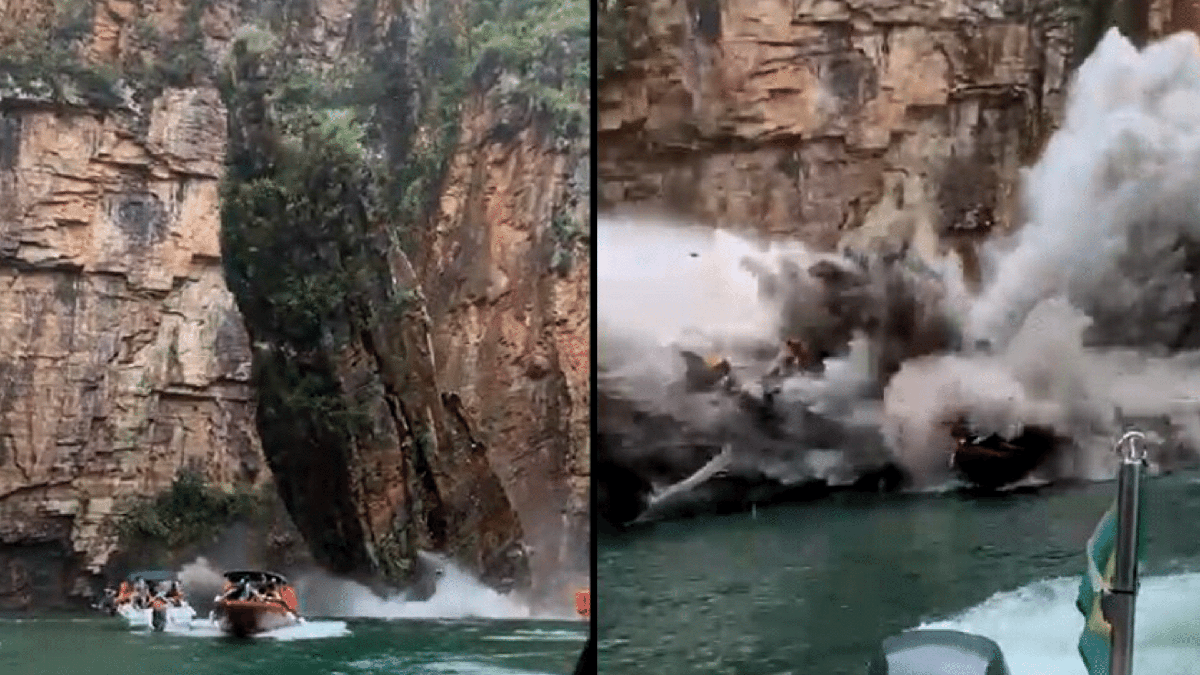 Paredão rochoso cai no lago de Furnas e provoca acidente em Capitólio (MG) - Divulgação