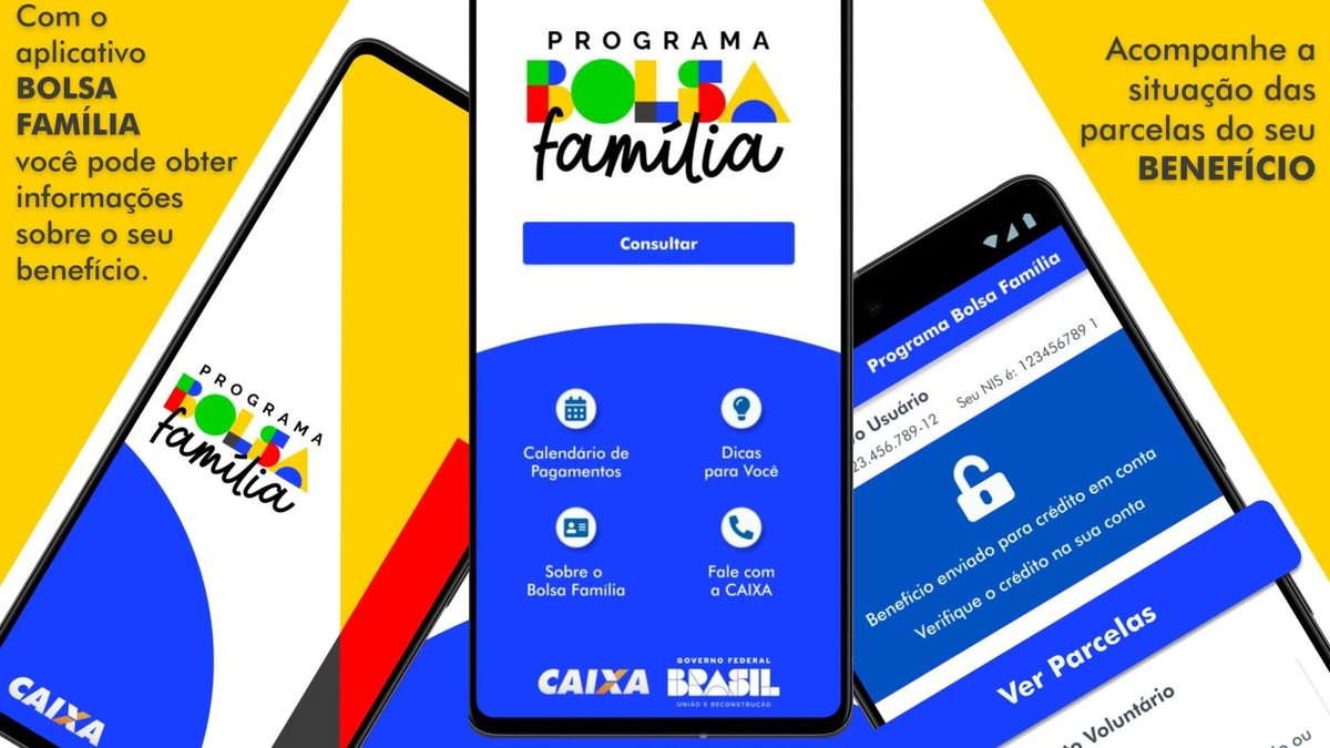 Celular com o novo aplicativo do Bolsa Família