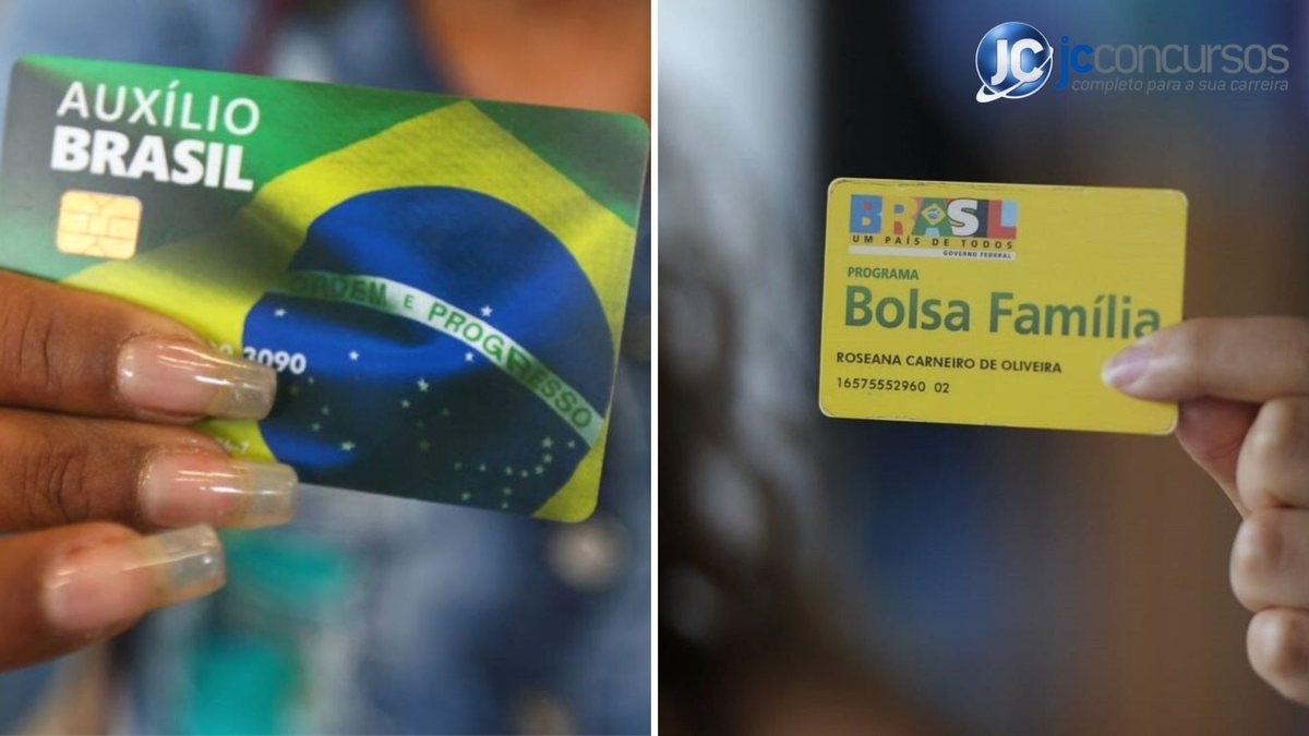 Cartões do Auxílio Brasil e do Bolsa Família lado a lado - Divulgação
