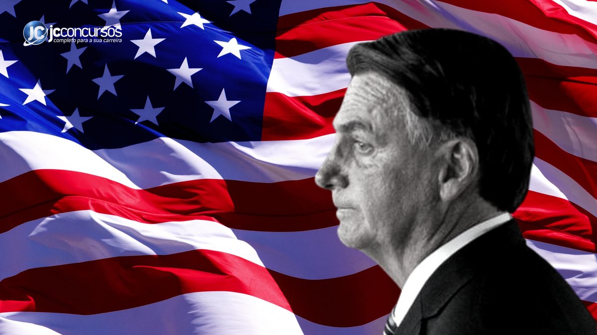Bolsonaro de perfil e bandeira dos EUA ao fundo - Divulgação