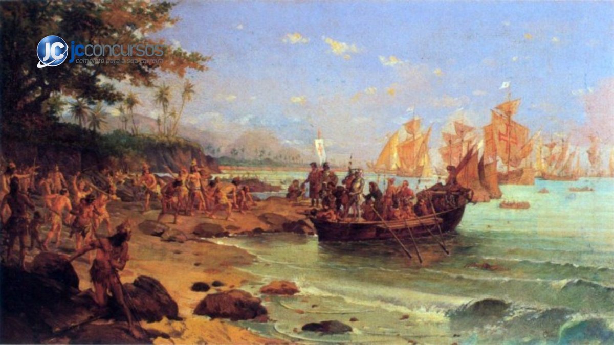 Desembarque de Pedro Álvares Cabral em Porto Seguro em 1500 - Obra do pintor Oscar Pereira da Silva - Foto: Márcio Filho