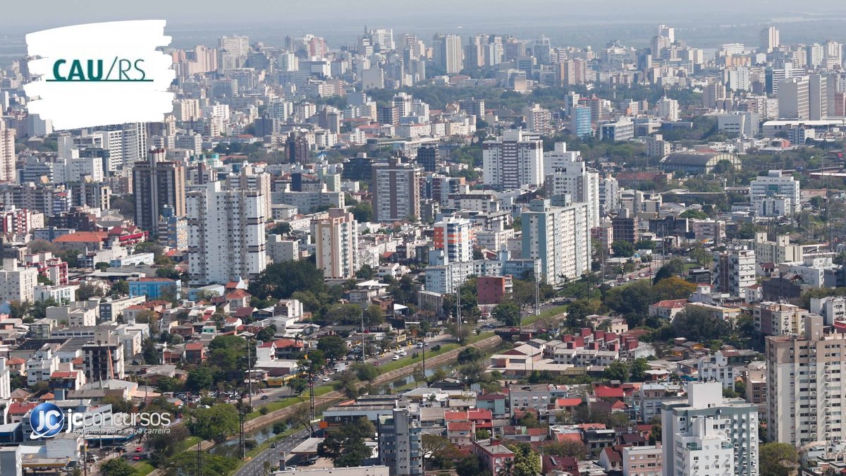 Concurso do CAU RS: vista aérea de Porto Alegre, onde fica a sede do órgão - Divulgação