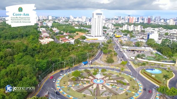Concurso do Core AM: vista aérea de Manaus, onde fica a sede do órgão - Foto: Semcom/Manaus