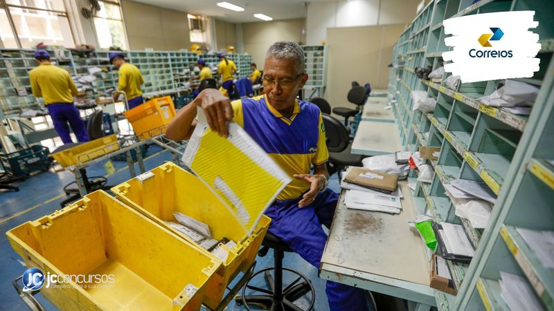 Concurso dos Correios: servidores organizam mercadorias para entrega em unidade da estatal