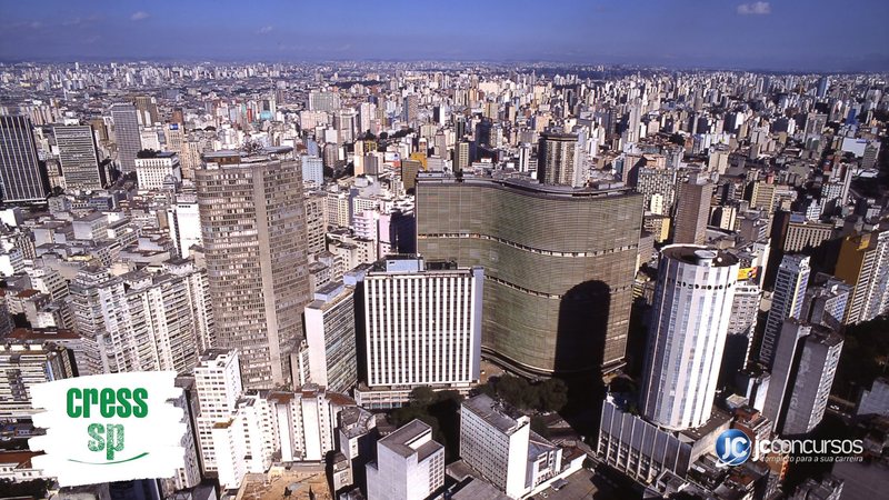 Concurso do Cress SP: vista aérea da capital paulista, onde fica a sede do órgão - Foto: Divulgação/Prefeitura de São Paulo