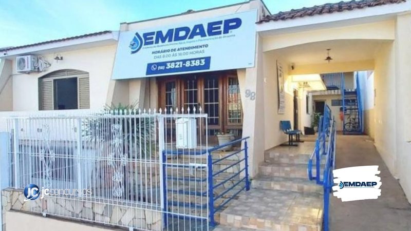 Concurso da EMDAEP: fachada da sede da Empresa de Desenvolvimento, Água, Esgoto e Pavimentação de Dracena