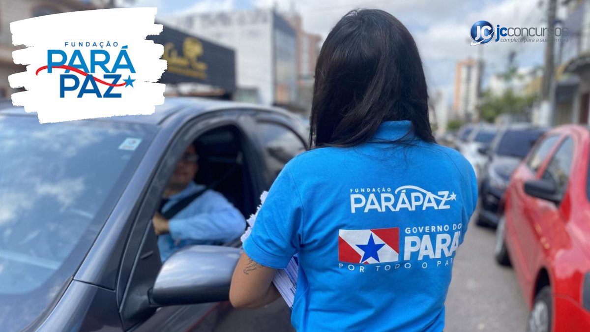 None - Concurso da Fundação ParáPaz PA: mulher com camiseta com logo do órgão: divulgação