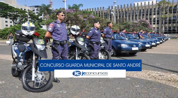 Concurso Guarda Municipal de Santo André - agentes da corporação perfilados ao lado de veículos - Divulgação