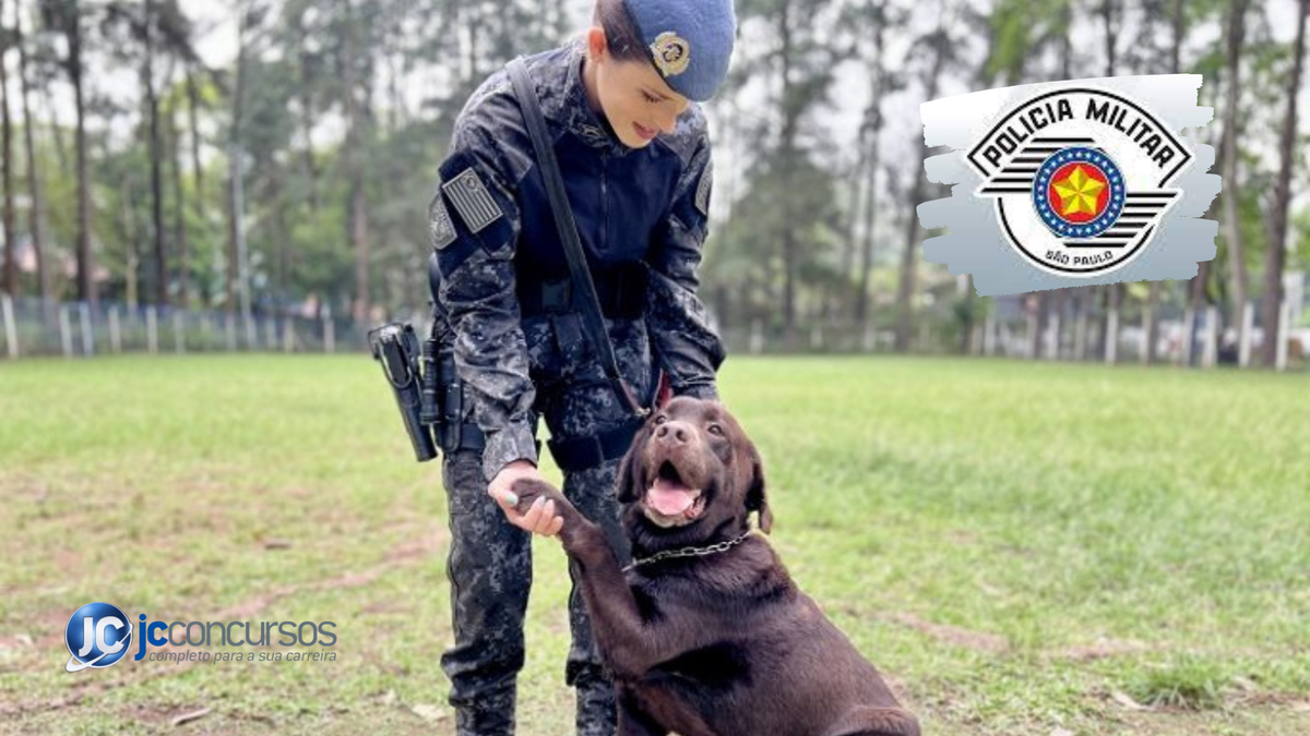 Cabo da PM SP é condutora do cão policial Maximus - Divulgação/Governo de SP