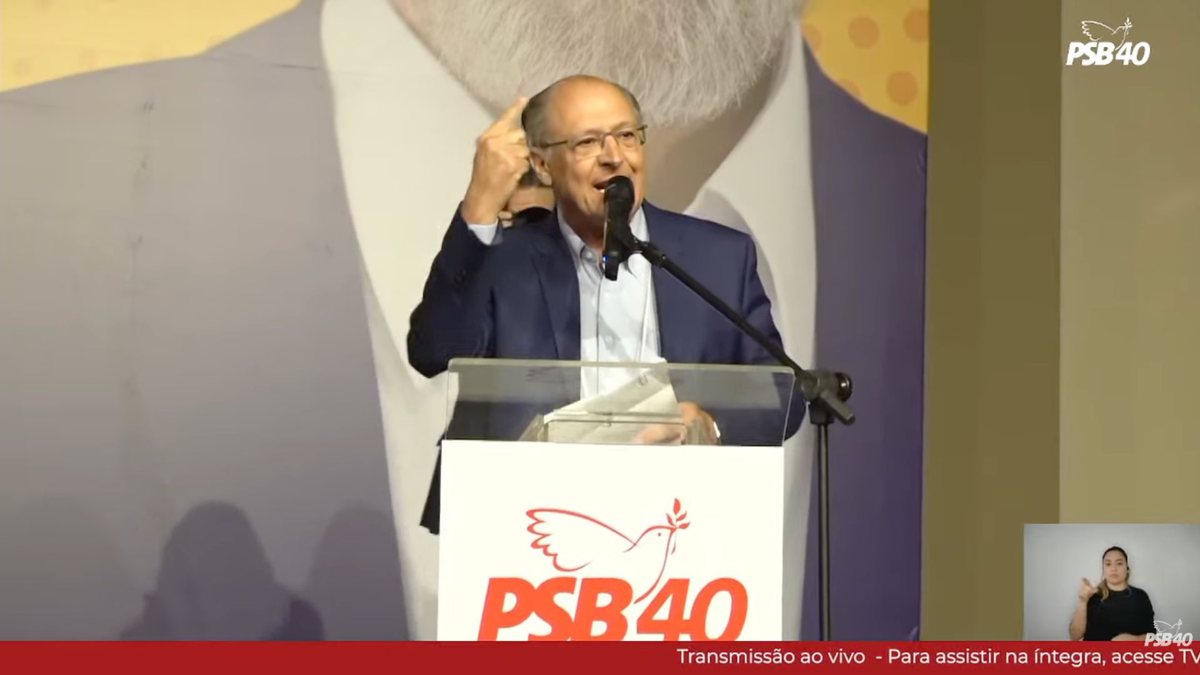 Ex-governador Alckmin durante convenção partidária - Reprodução PSB - PSB oficializa Alckmin como vice de Lula