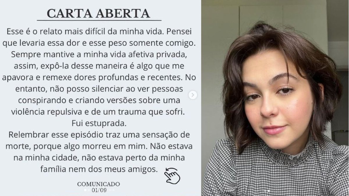 Klara Castanho publicada carta aberta em sua rede social - Reprodução/Redes Sociais