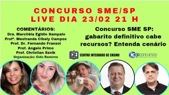 Live JC debate o gabarito definitivo do concurso SME SP - Divulgação