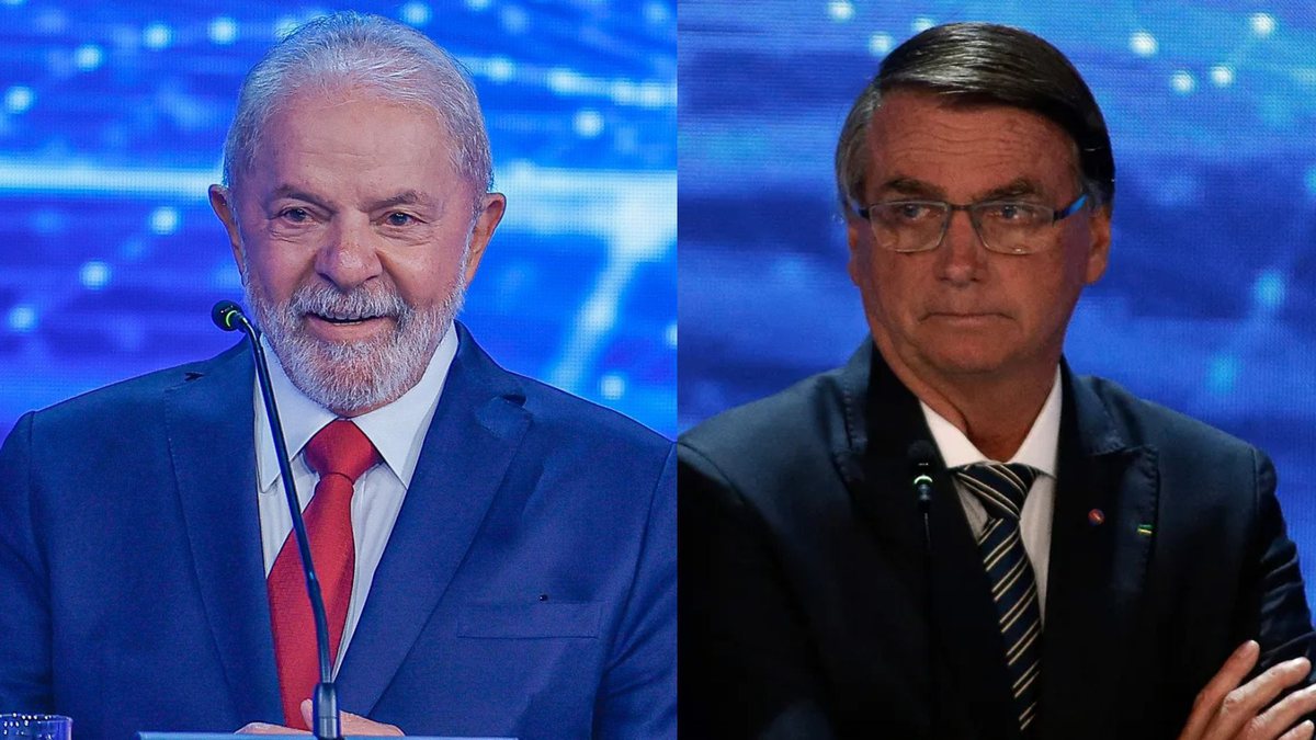 Lula com terno azul à esquerda e Bolsonaro com terno preto à direita