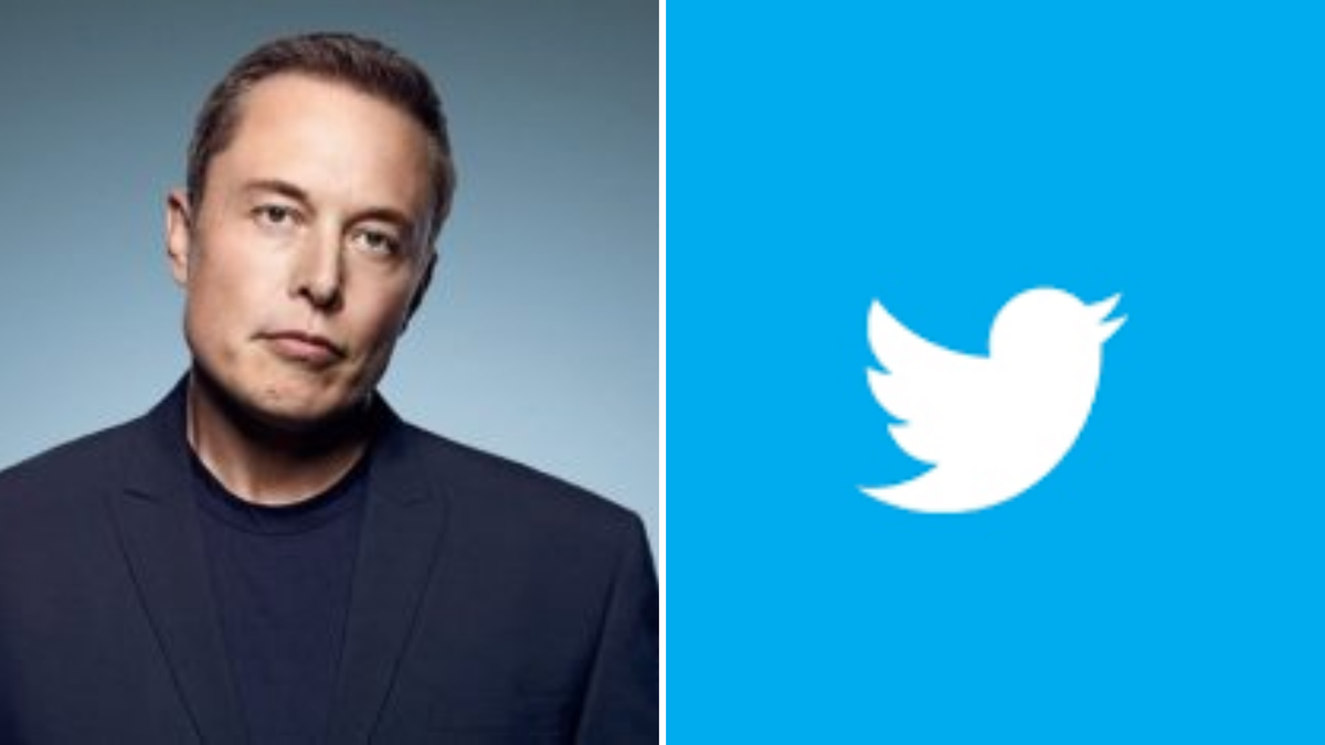 Elon Musk ao lado do logo do Twitter