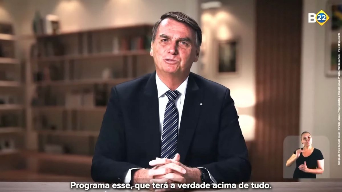 Presidente Jair Bolsonaro (PL) fala durante propaganda eleitoral na TV