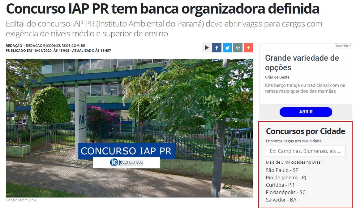 Bloco de Concursos por Cidade